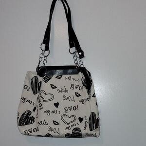 SHEIN Black and White Graphic Shoulder Bag with Leather Trim